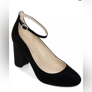 Mark Fisher Suede Leather Black Shoes Heels Ankle Strap Size 10M Excellent Cond.